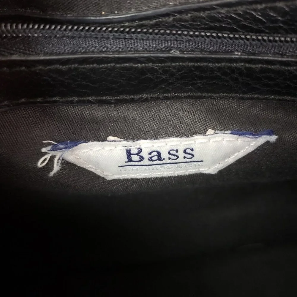 Bass Handbag Purse Black Leather Compartments Magnetic Closure Double Handles - Picture 7 of 7